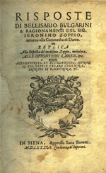 Title page to Bulgarini's 'Risposte' to Zoppio